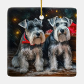 Schnauzer Snowy Sleigh Kerstdecoratie Keramisch Ornament (Achterkant)