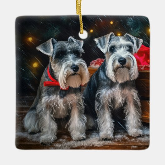 Schnauzer Snowy Sleigh Kerstdecoratie Keramisch Ornament (Voorkant)