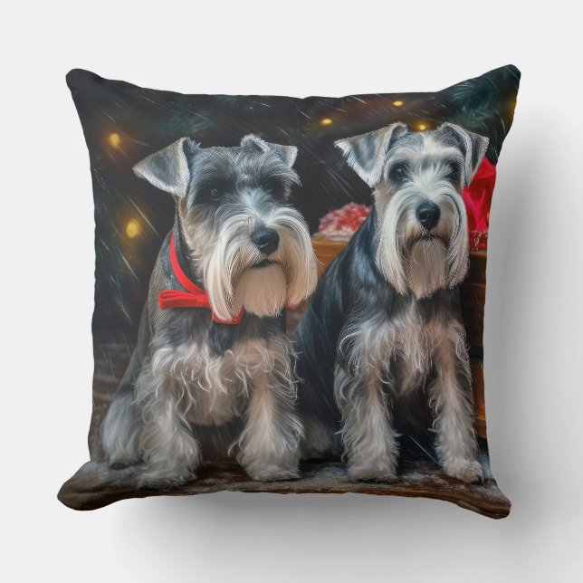 Schnauzer Snowy Sleigh Kerstdecoratie Kussen (Voorkant)