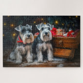Schnauzer Snowy Sleigh Kerstdecoratie Legpuzzel (Horizontaal)