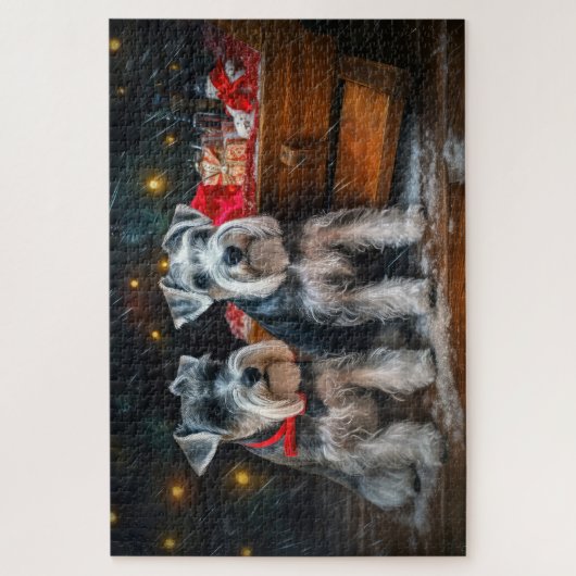 Schnauzer Snowy Sleigh Kerstdecoratie Legpuzzel (Verticaal)