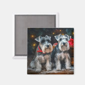 Schnauzer Snowy Sleigh Kerstdecoratie Magneet (Voorkant / Achterkant)