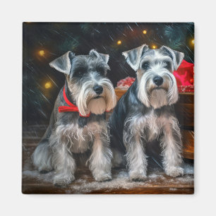 Schnauzer Snowy Sleigh Kerstdecoratie Magneet