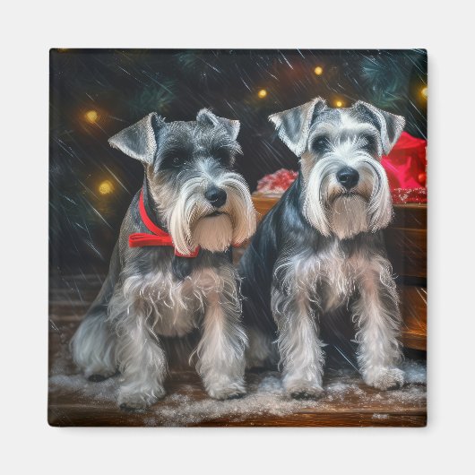 Schnauzer Snowy Sleigh Kerstdecoratie Magneet (Voorkant)