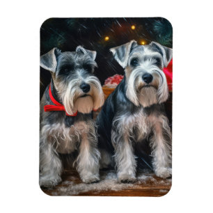 Schnauzer Snowy Sleigh Kerstdecoratie Magneet