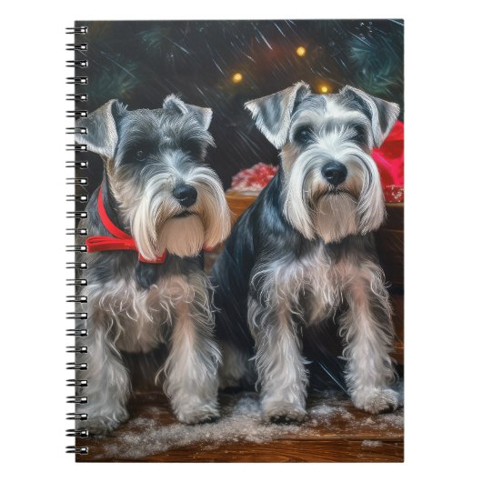 Schnauzer Snowy Sleigh Kerstdecoratie Notitieboek (Voorkant)