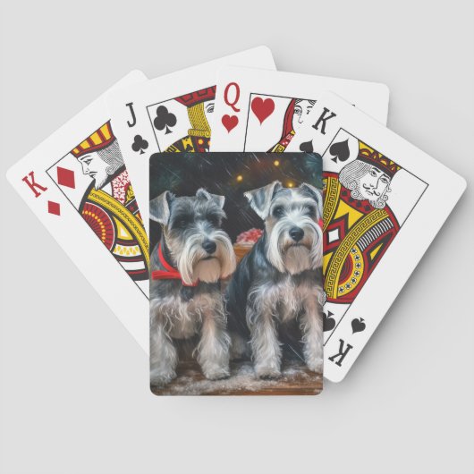 Schnauzer Snowy Sleigh Kerstdecoratie Pokerkaarten (Achterkant)