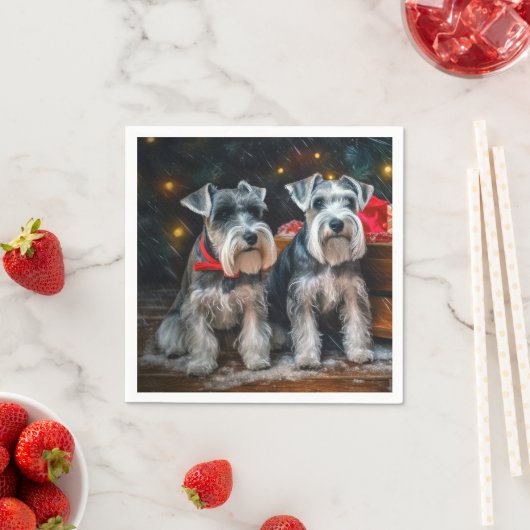 Schnauzer Snowy Sleigh Kerstdecoratie Servet (Insitu)