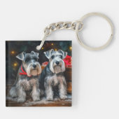 Schnauzer Snowy Sleigh Kerstdecoratie Sleutelhanger (Achterkant)