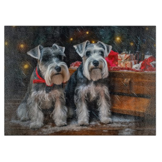 Schnauzer Snowy Sleigh Kerstdecoratie Snijplank (Voorkant)