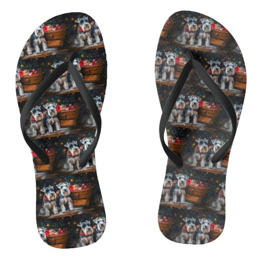 Schnauzer Snowy Sleigh Kerstdecoratie Teenslippers (Voetbed)
