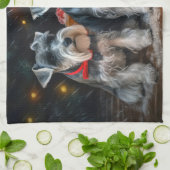 Schnauzer Snowy Sleigh Kerstdecoratie Theedoek (Gevouwen)
