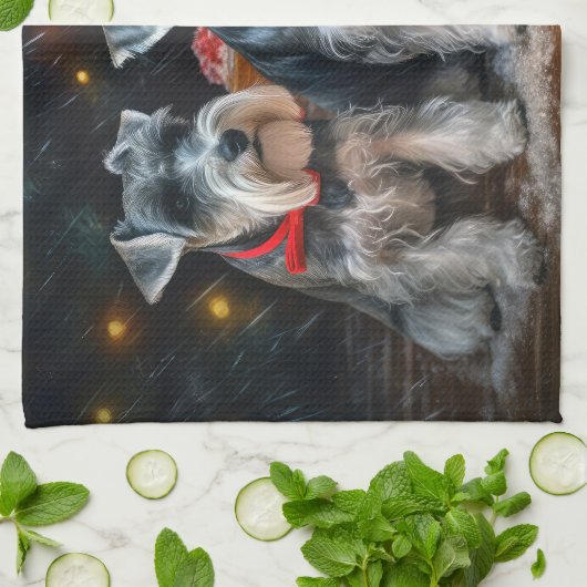 Schnauzer Snowy Sleigh Kerstdecoratie Theedoek (Gevouwen)