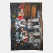 Schnauzer Snowy Sleigh Kerstdecoratie Theedoek (Verticaal)