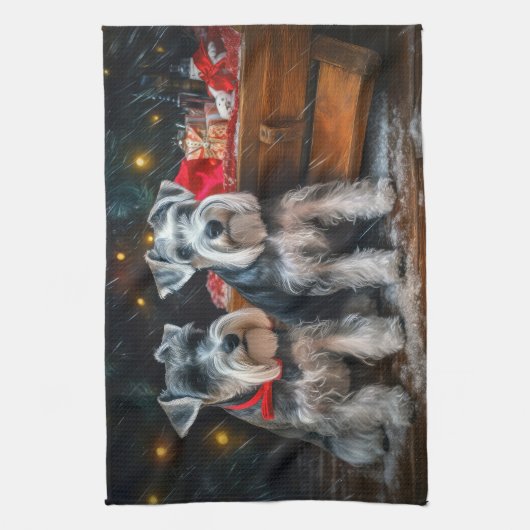 Schnauzer Snowy Sleigh Kerstdecoratie Theedoek (Verticaal)