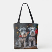 Schnauzer Snowy Sleigh Kerstdecoratie Tote Bag (Achterkant)