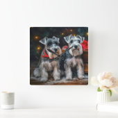 Schnauzer Snowy Sleigh Kerstdecoratie Vierkante Klok (Huis)