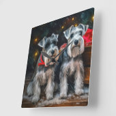 Schnauzer Snowy Sleigh Kerstdecoratie Vierkante Klok (Hoek)