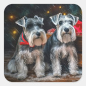 Schnauzer Snowy Sleigh Kerstdecoratie Vierkante Sticker (Voorkant)