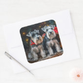 Schnauzer Snowy Sleigh Kerstdecoratie Vierkante Sticker (Envelop)