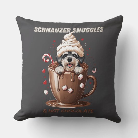 Schnauzer Snuggles & Hot Chocolate Kussen (Voorkant)