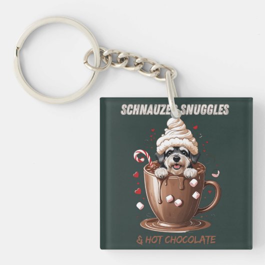 Schnauzer Snuggles & Hot Chocolate Sleutelhanger (voorkant)
