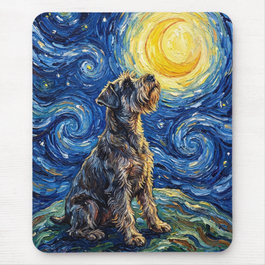 Schnauzer Starry Night Schilderij Muismat (Voorkant)