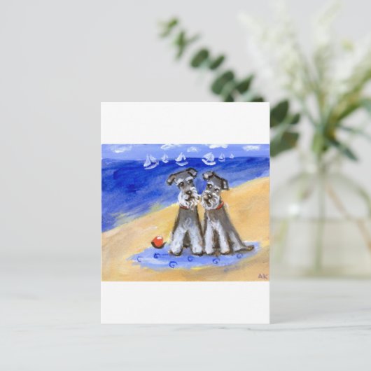 Schnauzer strand love briefkaart (Staand voorkant)