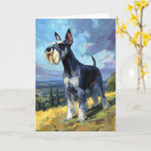 Schnauzer Sunlit Countryside Landscape Art Kaart (Gele Bloem)