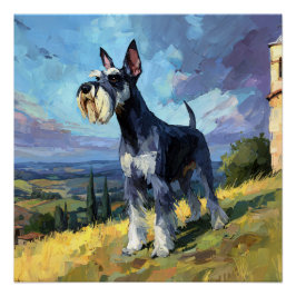 Schnauzer Sunlit Countryside Landscape Art Perfect Poster