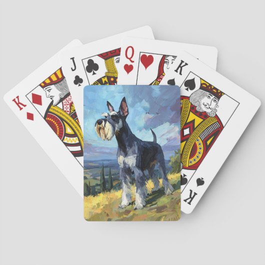 Schnauzer Sunlit Countryside Landscape Art Pokerkaarten (Achterkant)