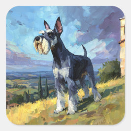 Schnauzer Sunlit Countryside Landscape Art Vierkante Sticker