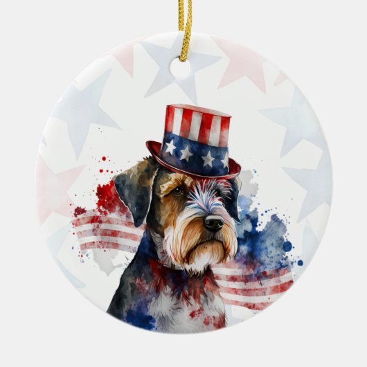 Schnauzer terrier Dog, 4th of july Personalized Keramisch Ornament (Voorkant)