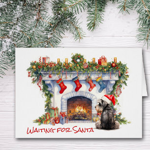 Schnauzer Terrier Wacht op Santa Open haard