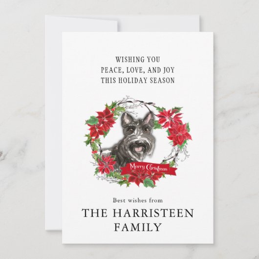 Schnauzer Terrier Zwart Waterverf Kerst Feestdagenkaart (Voorkant)