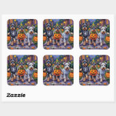 Schnauzer Trick-or-Treating in Halloween Costumes Vierkante Sticker (Vel)