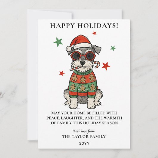 Schnauzer Ugly Sweater Christmas Dog Candy Cane Feestdagenkaart (Voorkant)