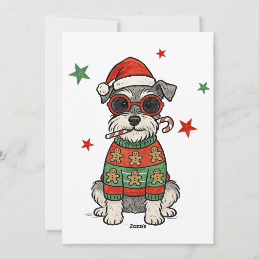 Schnauzer Ugly Sweater Christmas Dog Candy Cane Feestdagenkaart (Achterkant)