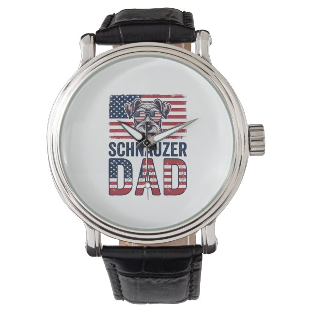 Schnauzer vader patriottische vintage hond horloge (Voorkant)