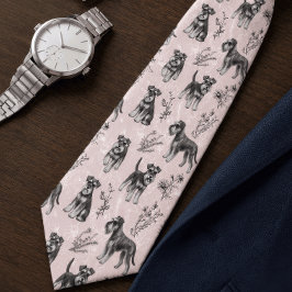 Schnauzer Vader Schattig Roze Vintage Bloem Motief Stropdas