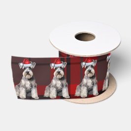 Schnauzer Vakantie Rood Geruit Grappige Hond Kerst Satijnen Lint