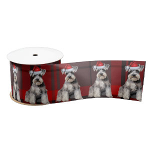 Schnauzer Vakantie Rood Geruit Grappige Hond Kerst Satijnen Lint