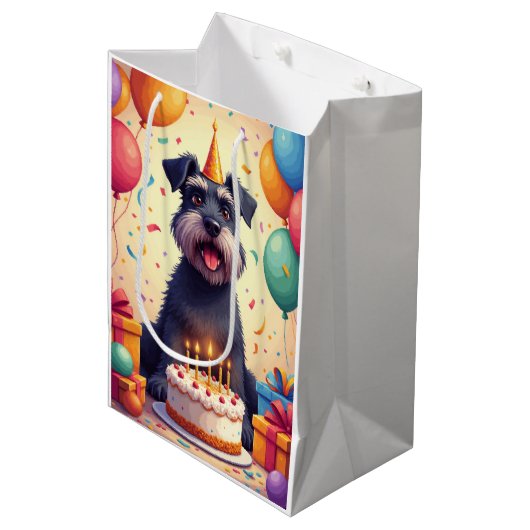 Schnauzer Verjaardagsfeest Medium Cadeauzakje (Voorkant Gekanteld)