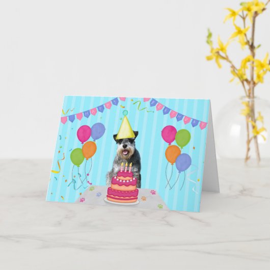 Schnauzer Verjaardagsvakantie Kaart (Gele Bloem)