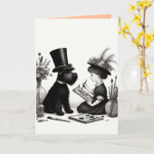 Schnauzer Vouw Wenskaart Kaart (Gele Bloem)