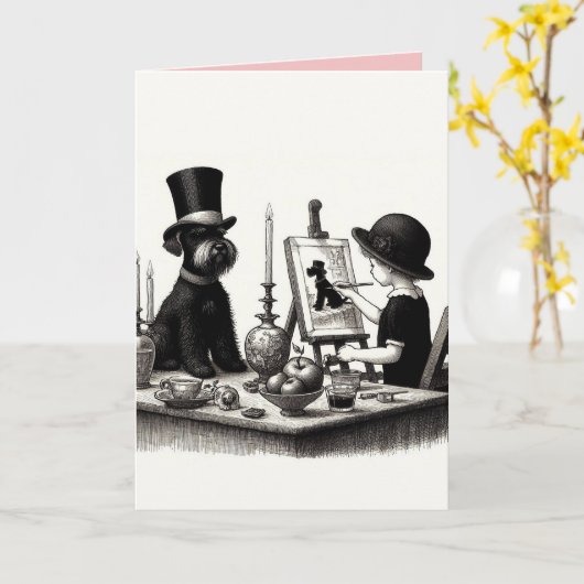 Schnauzer Vouwkaart Kaart (Gele Bloem)