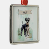 Schnauzer Watercolor Personalized Dog Metalen Ornament (Rechts)
