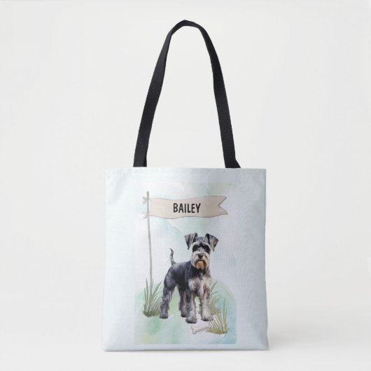 Schnauzer Watercolor Personalized Dog Tote Bag (Voorkant)