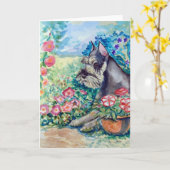 Schnauzer-Wenskaarten Kaart (Gele Bloem)