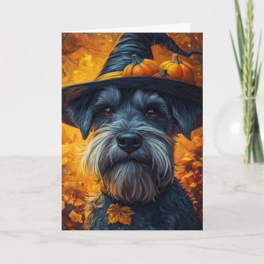 Schnauzer Witch Halloween Feestdagen Kaart (Voorkant)